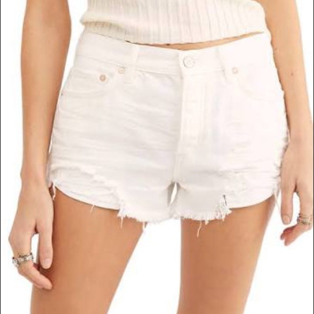 Free people white denim jean shorts high waist 27